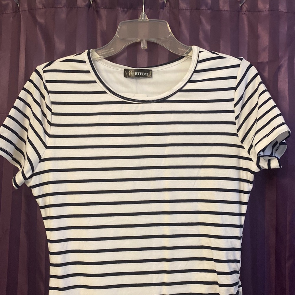 Black and white striped dress